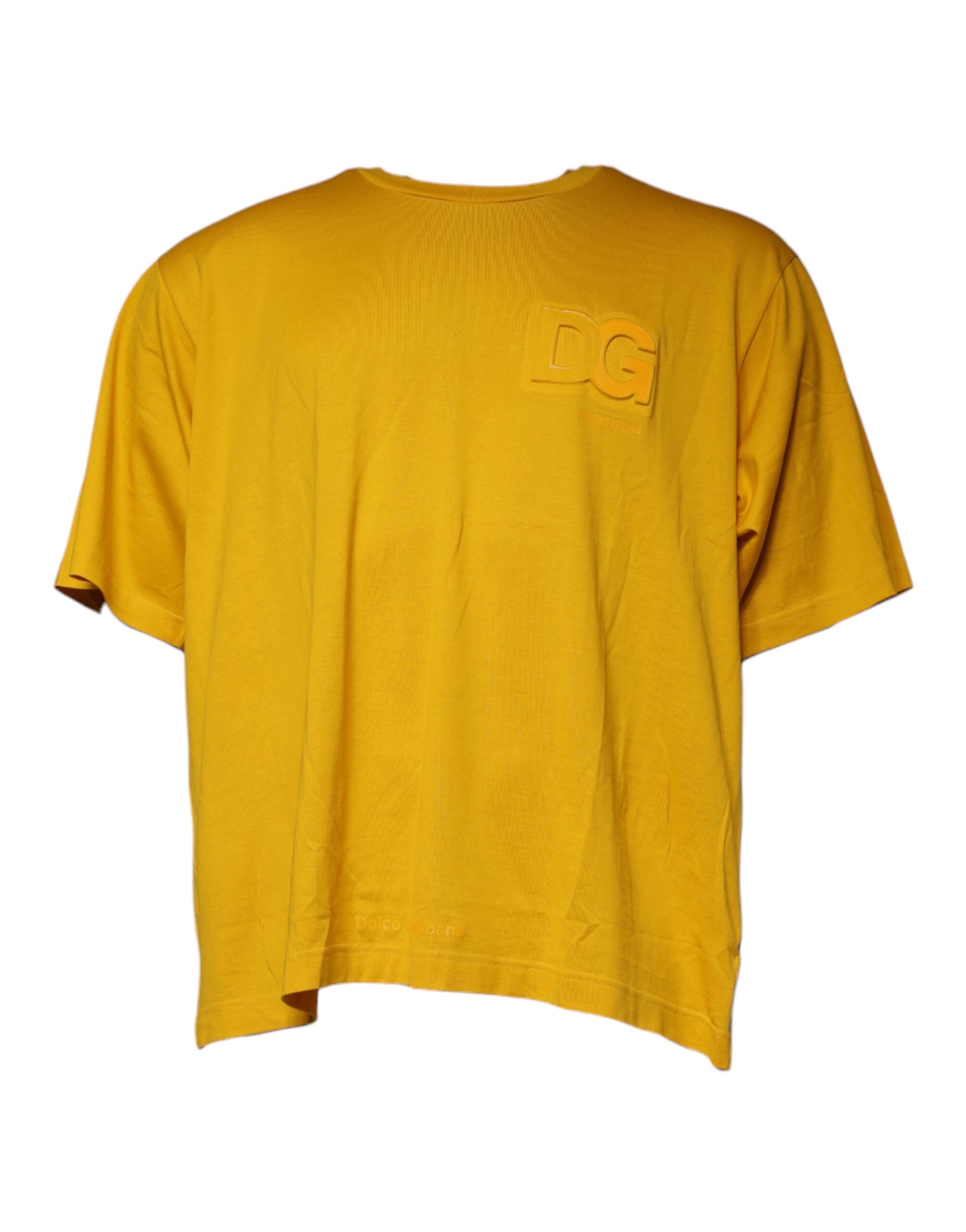 T-shirt à col rond Dolce & Gabbana, logo embossé en moutarde, coton, style élégant et décontracté.