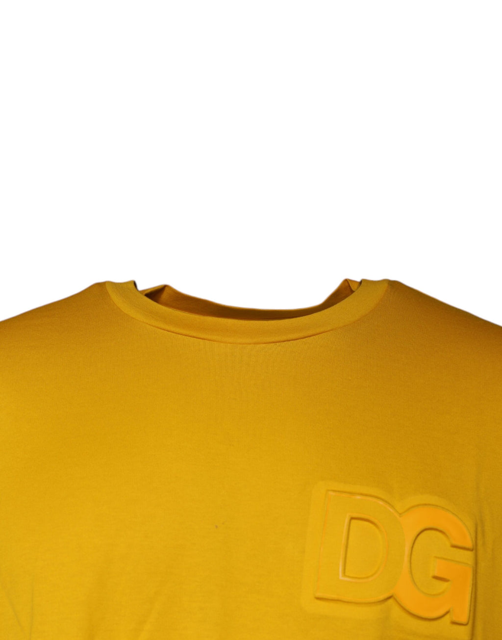 T-shirt à col rond Dolce & Gabbana en coton jaune moutarde avec logo embossé, style décontracté et moderne.