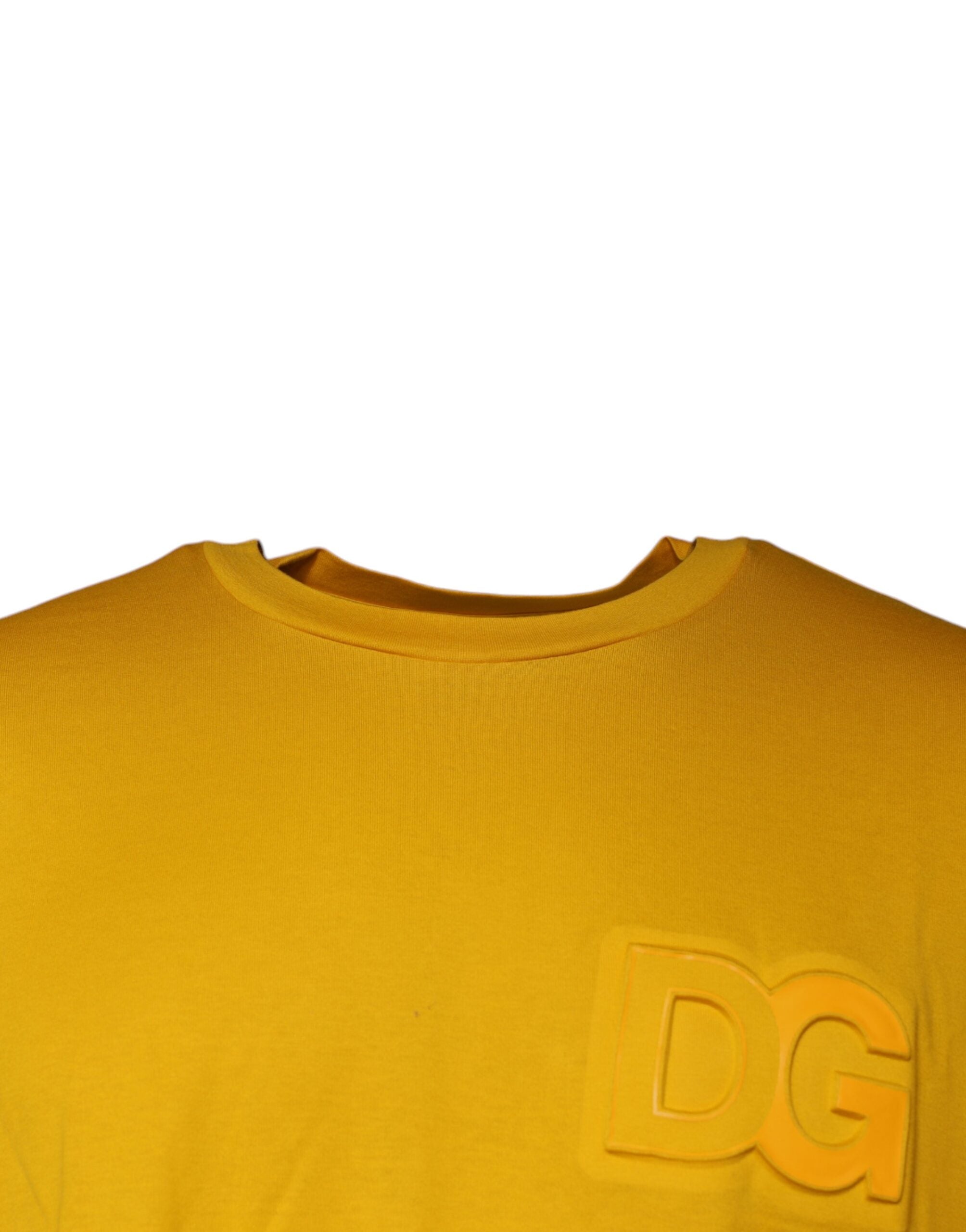 T-shirt à col rond Dolce & Gabbana en coton jaune moutarde avec logo embossé, style décontracté et moderne.