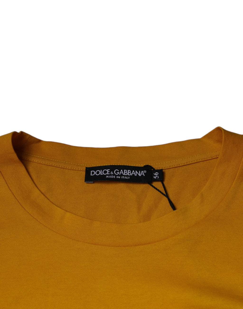 T-shirt Dolce & Gabbana à logo embossé en jaune moutarde, col rond, coton, style décontracté.