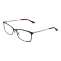 Monture de lunettes en acier inoxydable bordeaux de la marque Hugo Boss, vue de face avec détails du cadre.