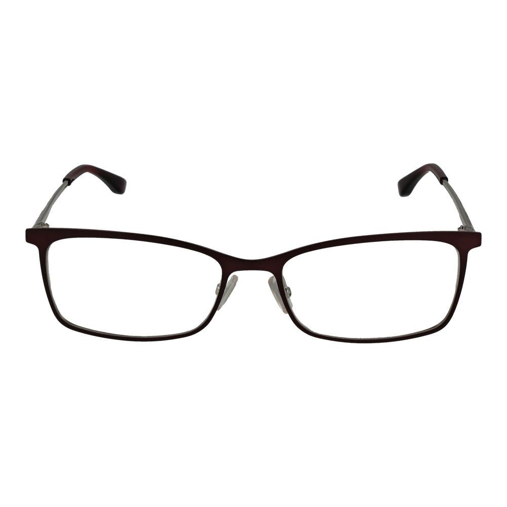 Lunettes de vue en acier inoxydable bordeaux Hugo Boss avec monture élégante et moderne, vue de face.