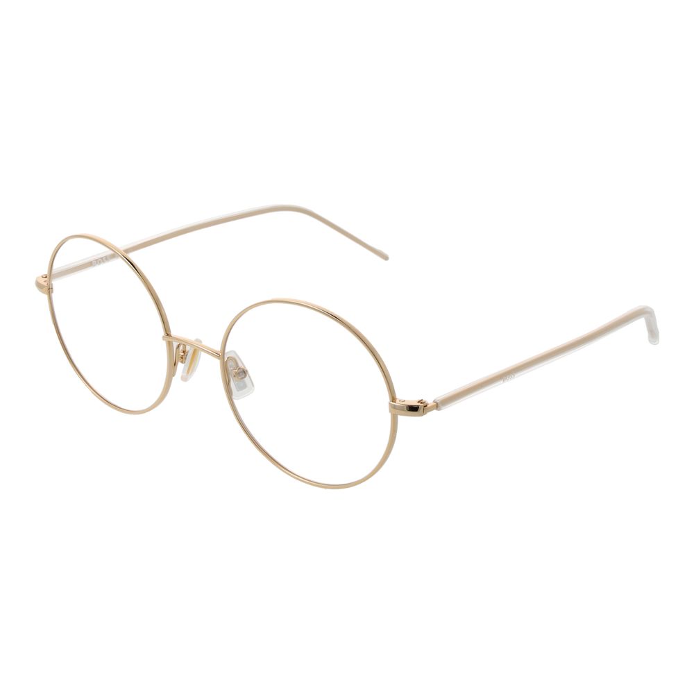 Lunettes de vue en titane doré de la marque Hugo Boss avec monture élégante et moderne.