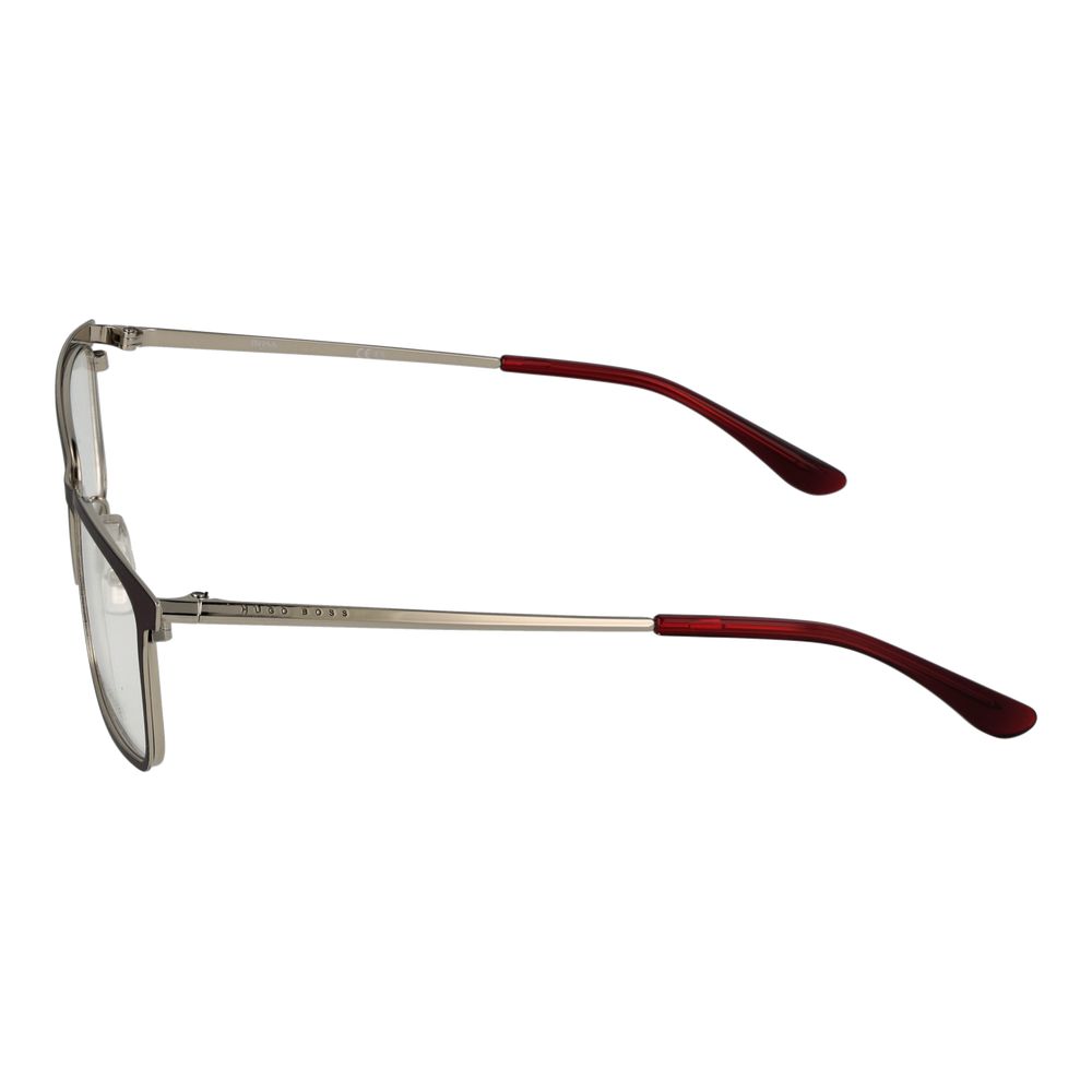 Monture de lunettes en acier inoxydable bordeaux de Hugo Boss, style élégant et moderne pour un look sophistiqué.
