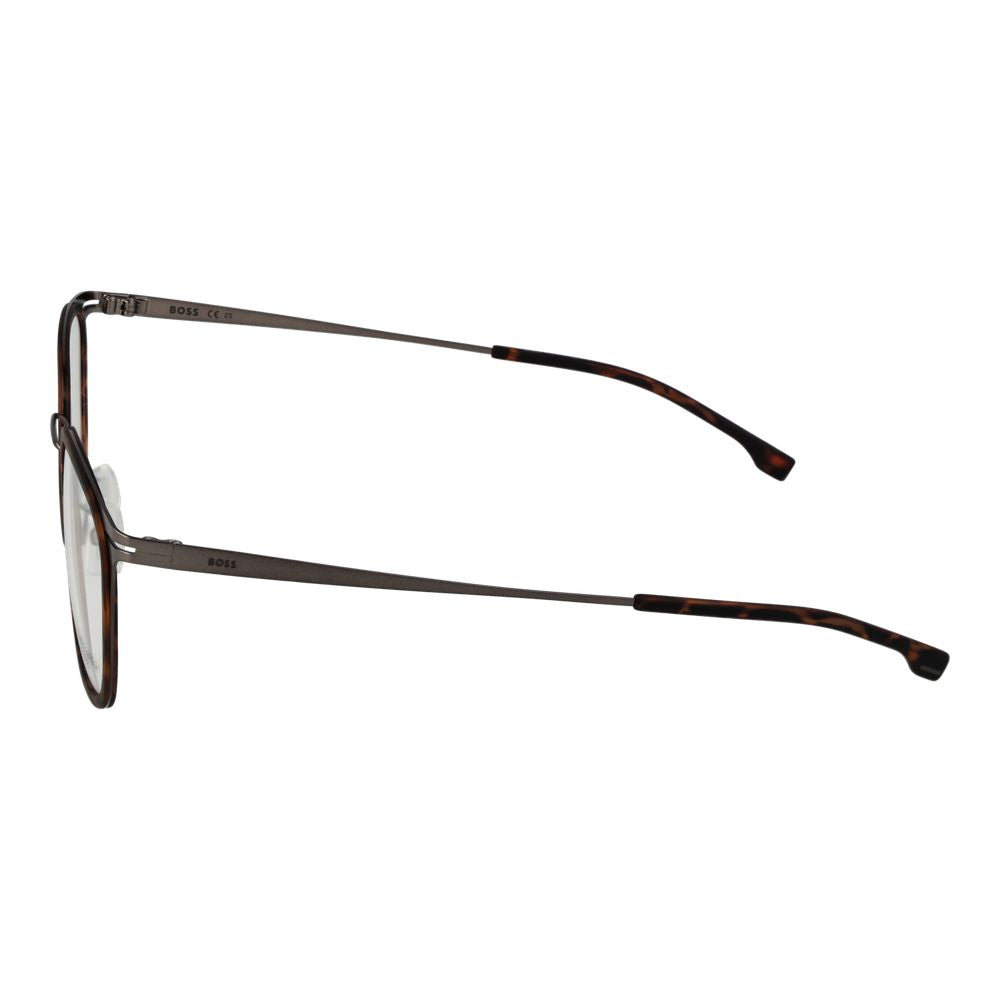 Lunettes en acier inoxydable marron de Hugo Boss avec monture élégante et design moderne visible sur l'image.