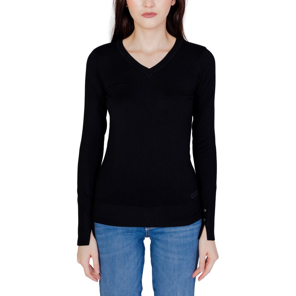 Sweat-shirt en coton noir Guess pour homme, avec logo Guess visible sur la poitrine, confort et style décontracté.