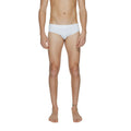 Maillot de bain homme Calvin Klein blanc en polyamide, slip de bain élégant et confortable, vue frontale.