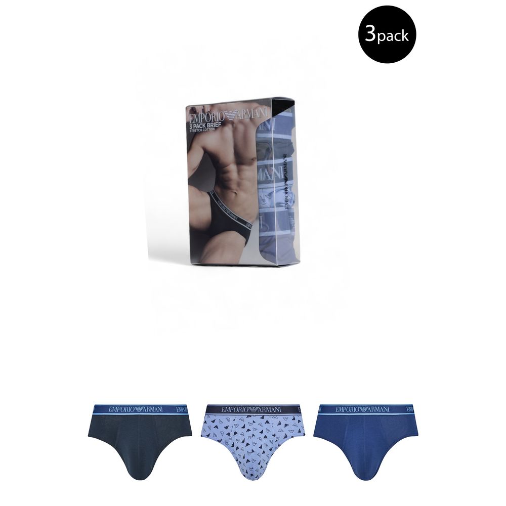 Caleçons bleus en coton de la marque Emporio Armani Underwear, sous-vêtements masculins confortables et élégants.
