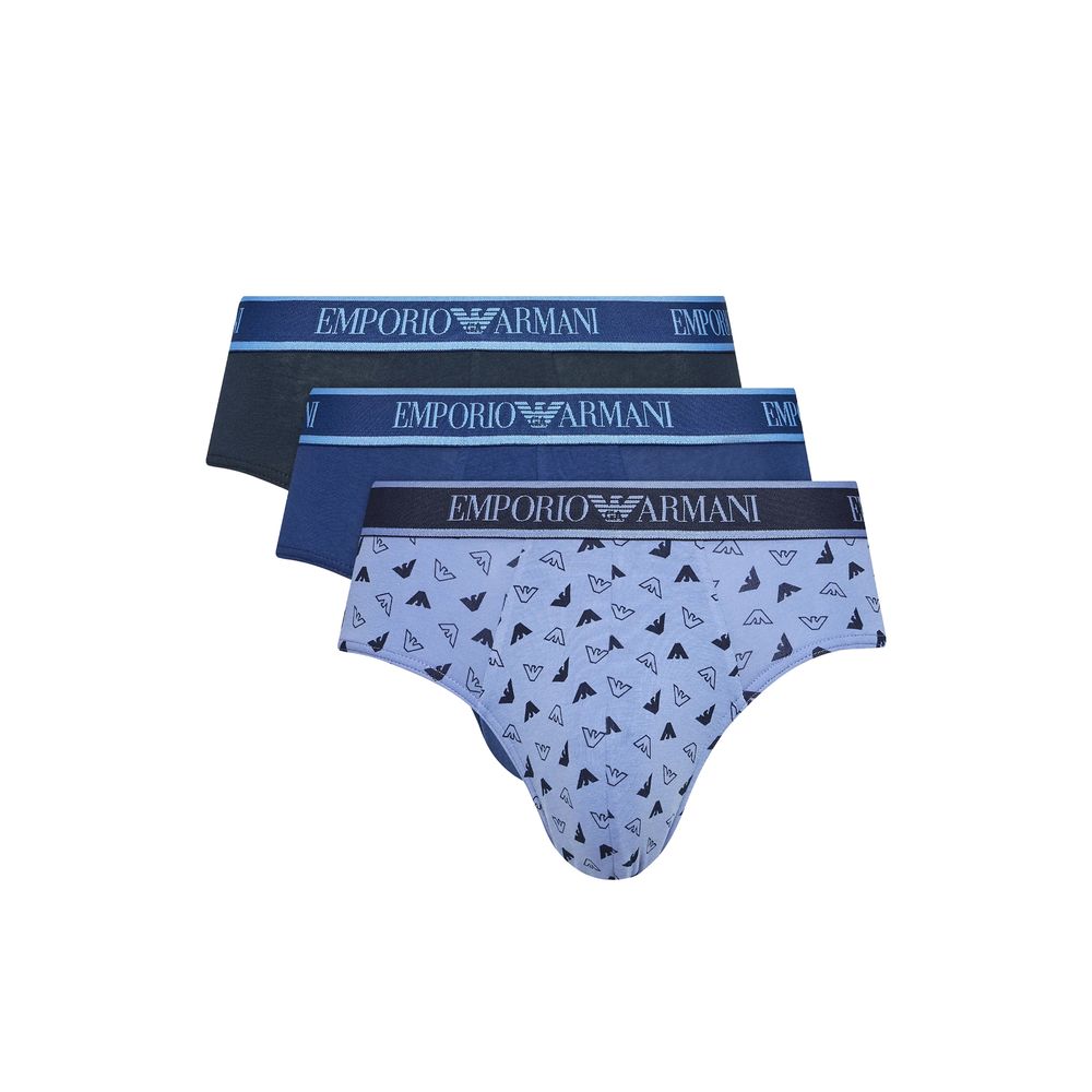 Sous-vêtements Emporio Armani en coton bleu, slips masculins confortables et élégants, adaptés pour un usage quotidien.