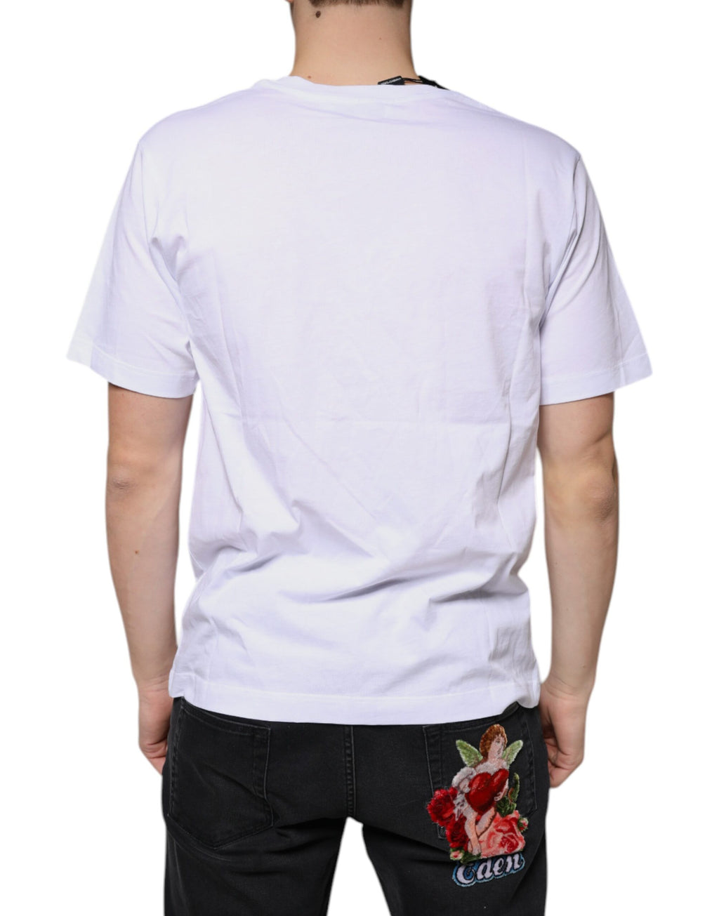T-shirt à manches courtes Dolce & Gabbana en coton blanc avec logo en V, style décontracté et logo visible sur la poitrine.