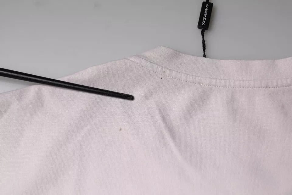 T-shirt à col rond en coton mélangé beige avec logo Dolce & Gabbana, style décontracté et élégant.