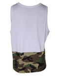 T-shirt sans manches Dolce & Gabbana blanc avec motif camouflage, style décontracté et moderne.