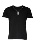 T-shirt noir en coton Dolce & Gabbana avec col orné de bijoux, style élégant et moderne.