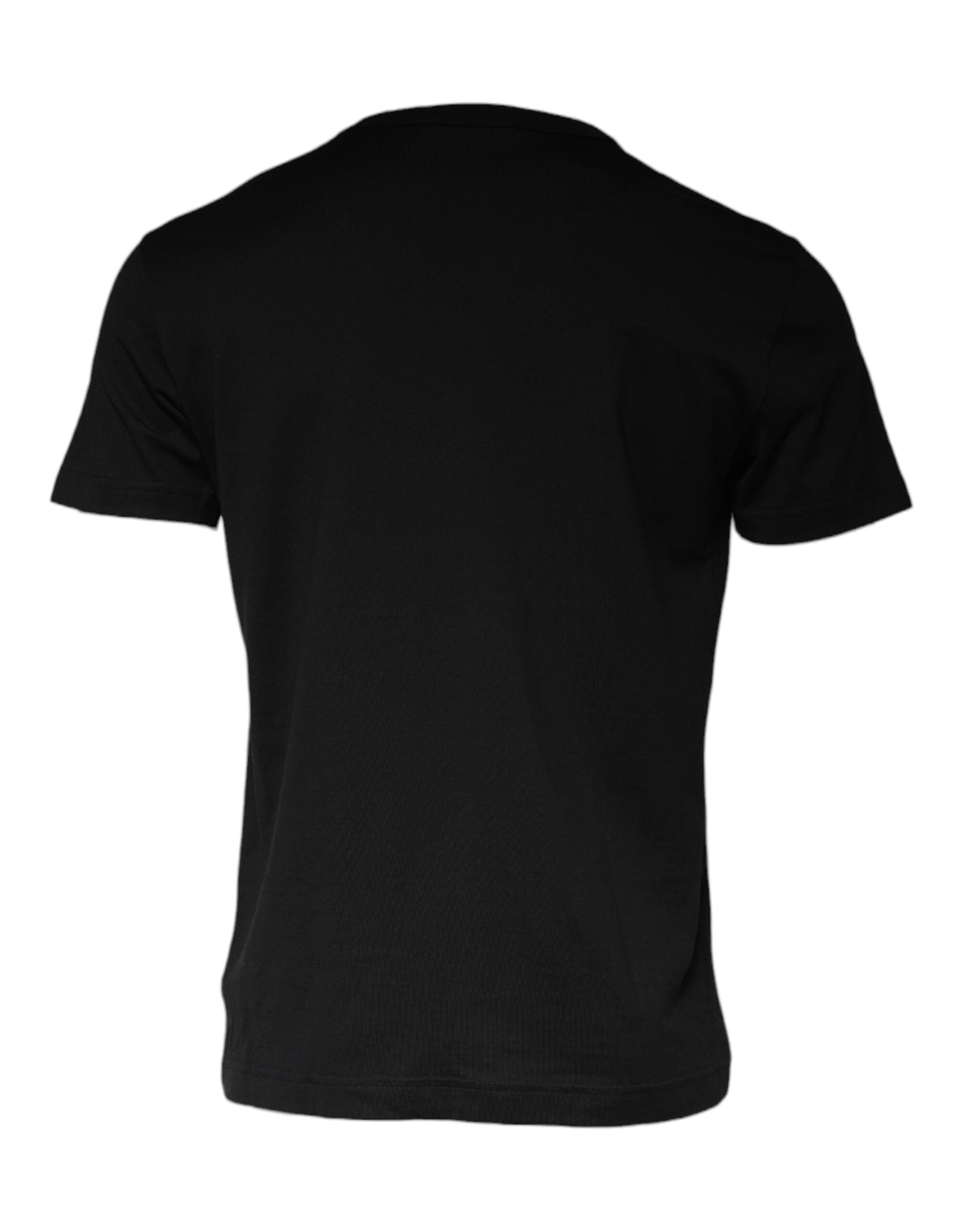 T-shirt noir en coton Dolce & Gabbana avec collier orné de détails brillants et embellissements élégants.