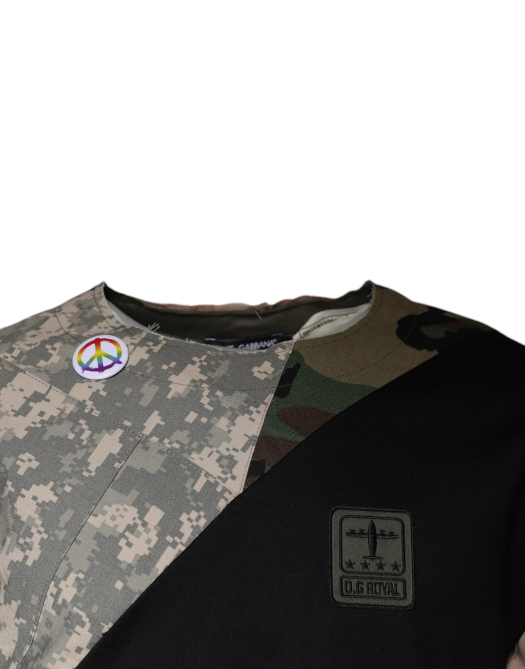 T-shirt à col rond Dolce & Gabbana en coton multicolore camouflage, style décontracté et tendance.