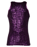 T-shirt sans manches Dolce & Gabbana violette avec sequins, col rond, style élégant et brillant.