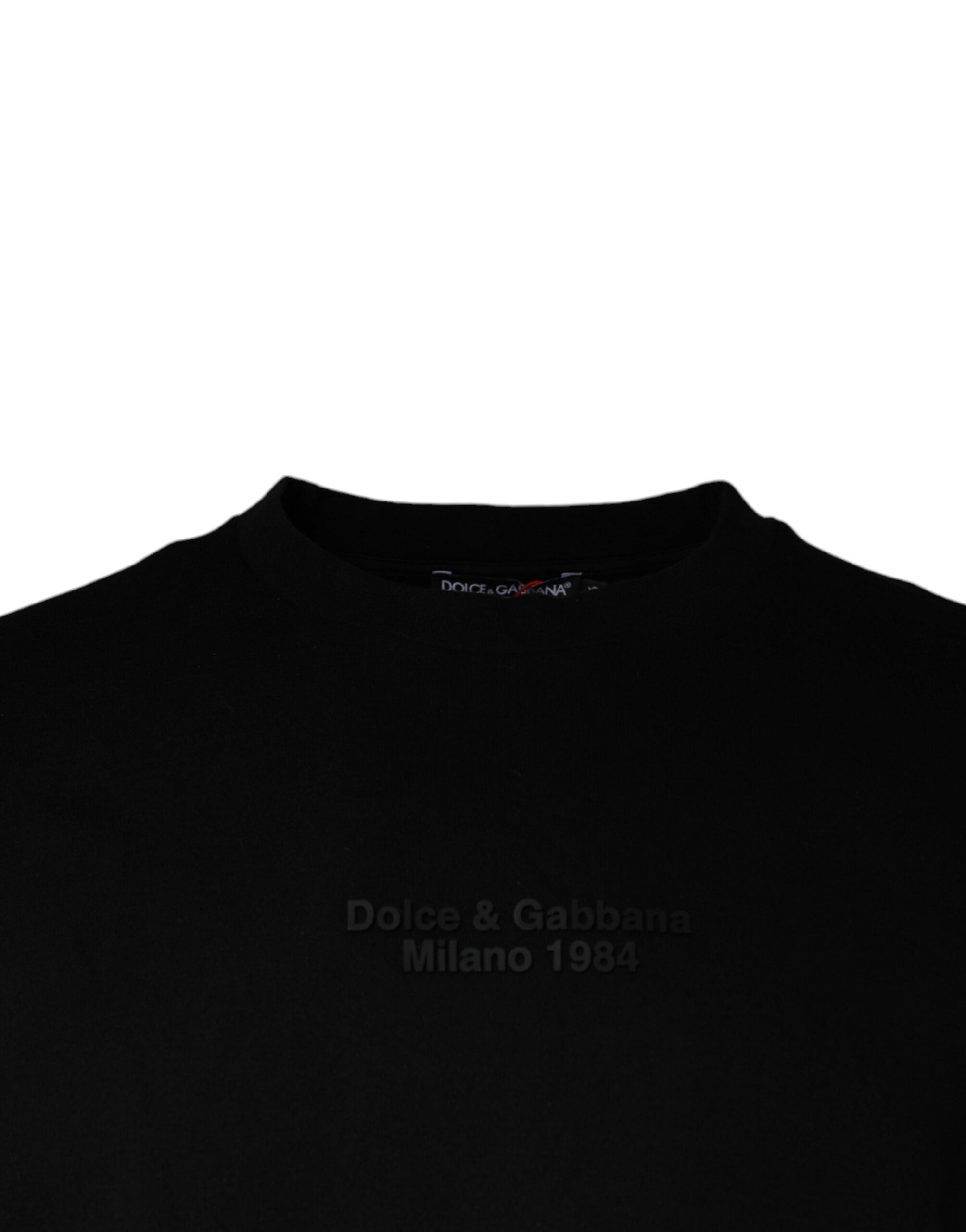 T-shirt noir à manches courtes Dolce & Gabbana avec motif léopard en coton, style élégant et tendance.
