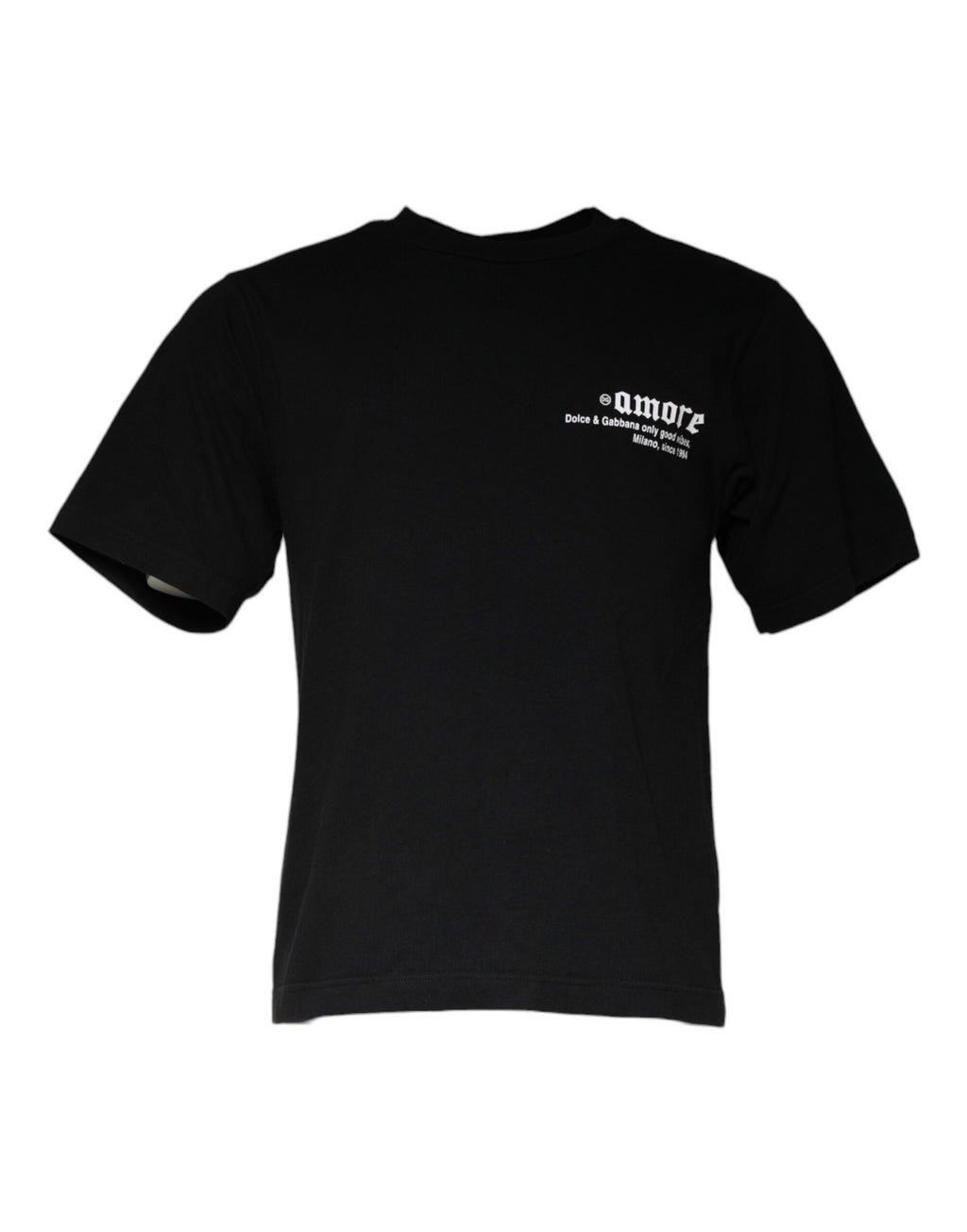 T-shirt en coton noir Dolce & Gabbana Amore avec imprimé, col rond, vue de face, détails visibles.