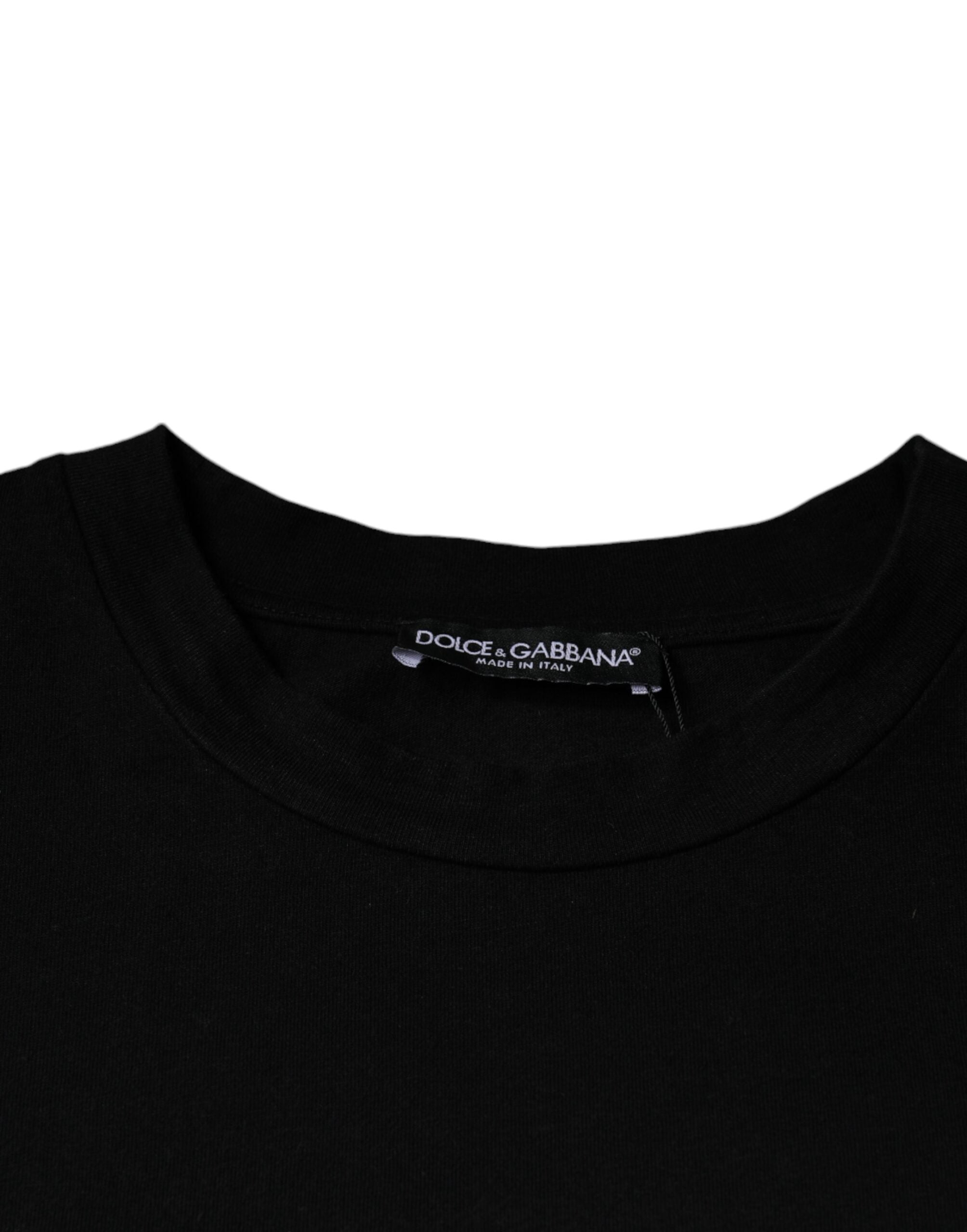 T-shirt en coton noir Dolce & Gabbana Amore avec motif imprimé, col rond, vue de face.