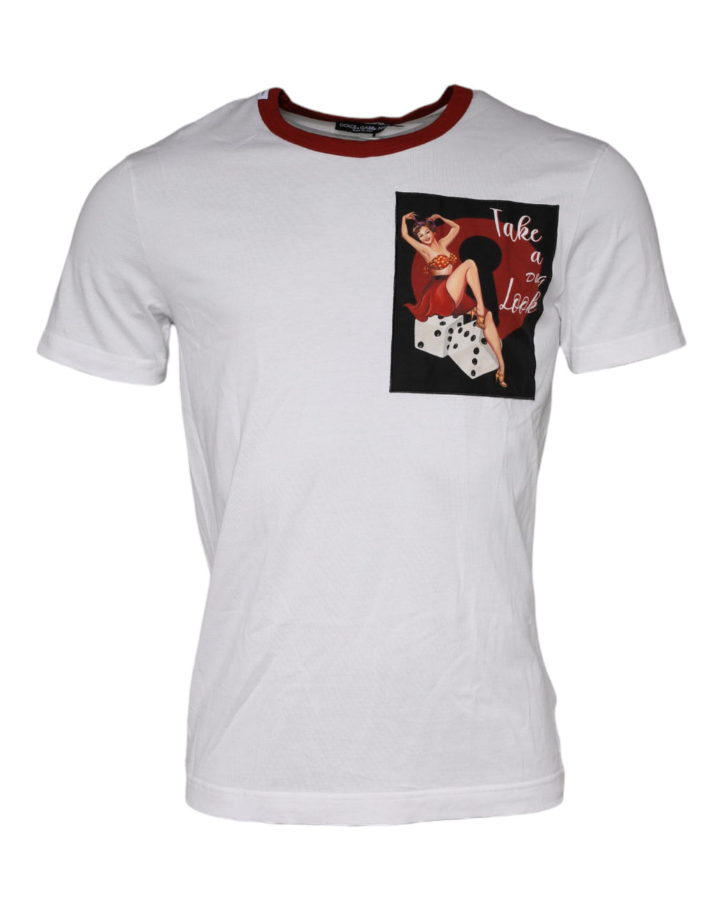 T-shirt blanc en coton Dolce & Gabbana avec impression graphique, col rond, style décontracté et design moderne.