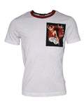 T-shirt blanc en coton Dolce & Gabbana avec impression graphique, col rond, style décontracté et design moderne.
