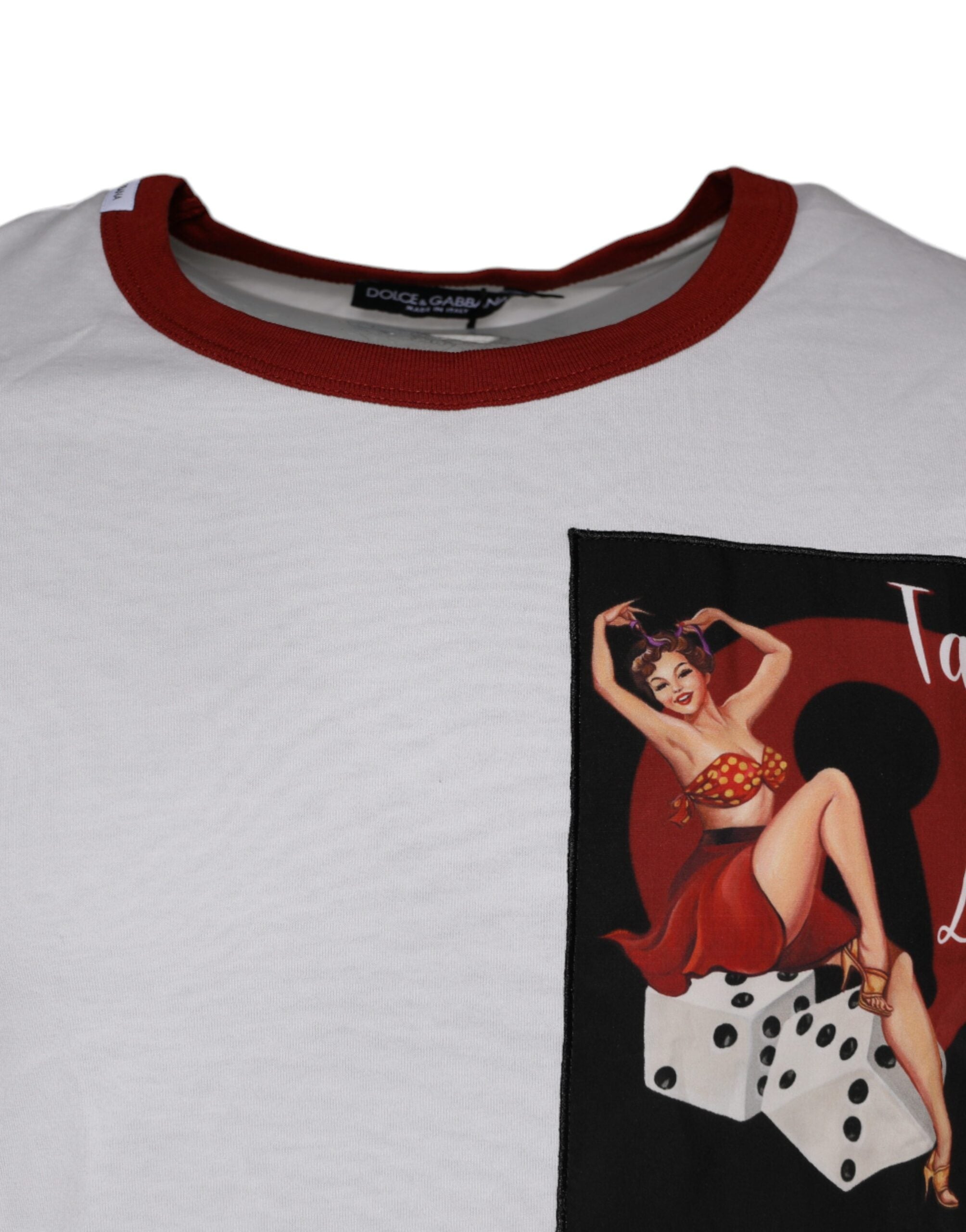 T-shirt blanc Dolce & Gabbana en coton avec imprimé graphique, col rond, vue de face.