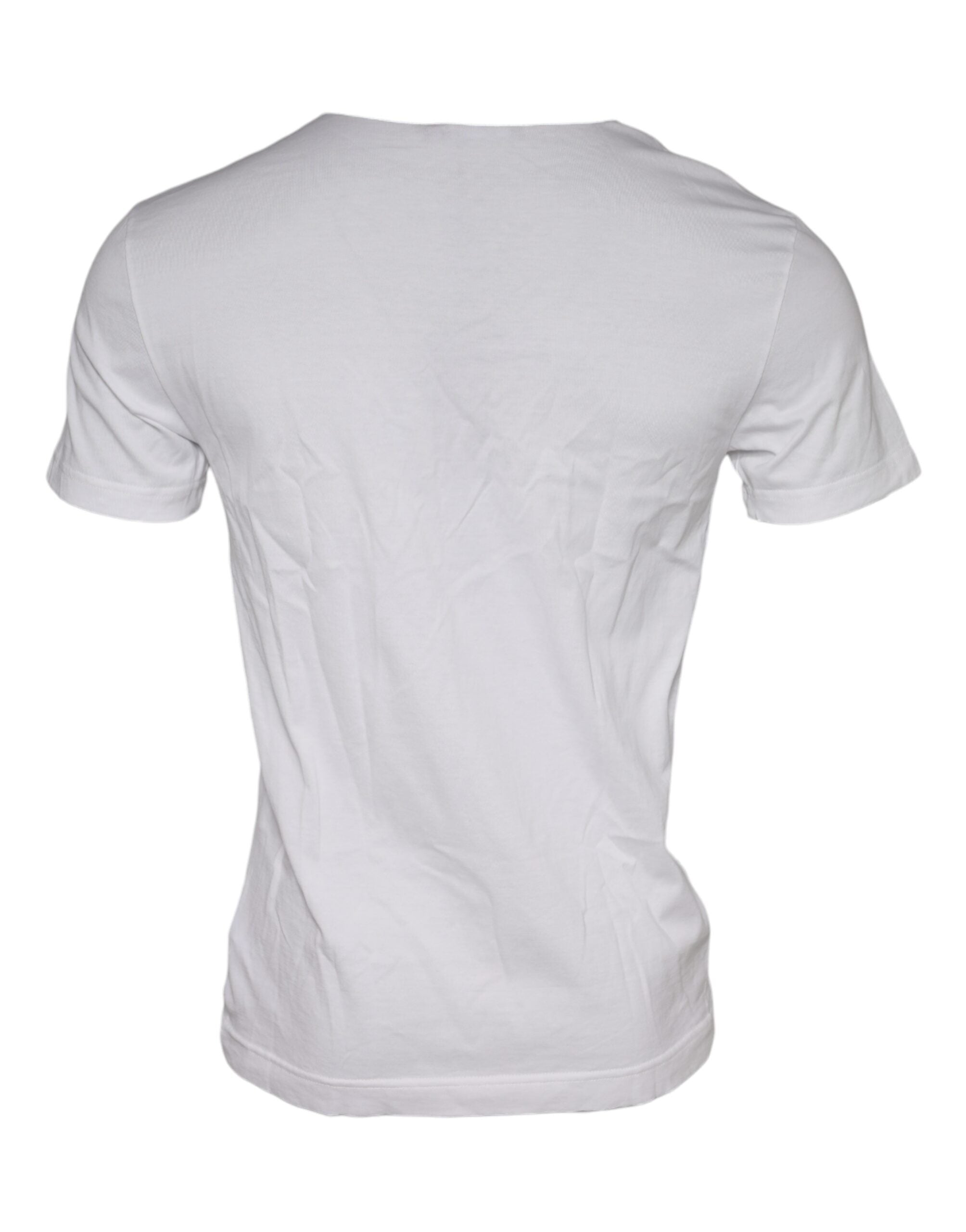 T-shirt blanc à col rond Dolce & Gabbana avec imprimé graphique en coton, vue de face.