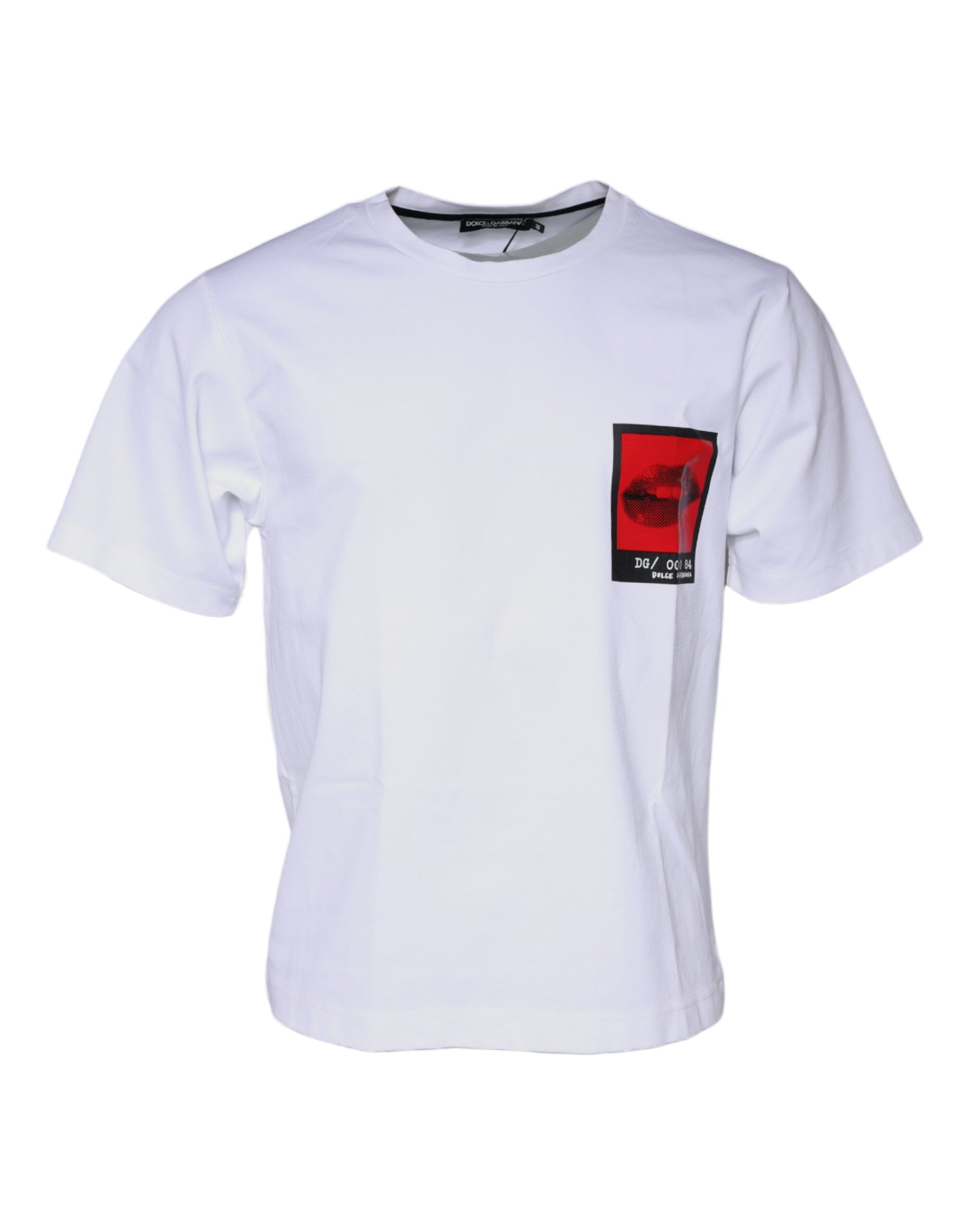 T-shirt en coton blanc avec impression de lèvres rouges Dolce & Gabbana, mode élégante et graphique pour femmes.