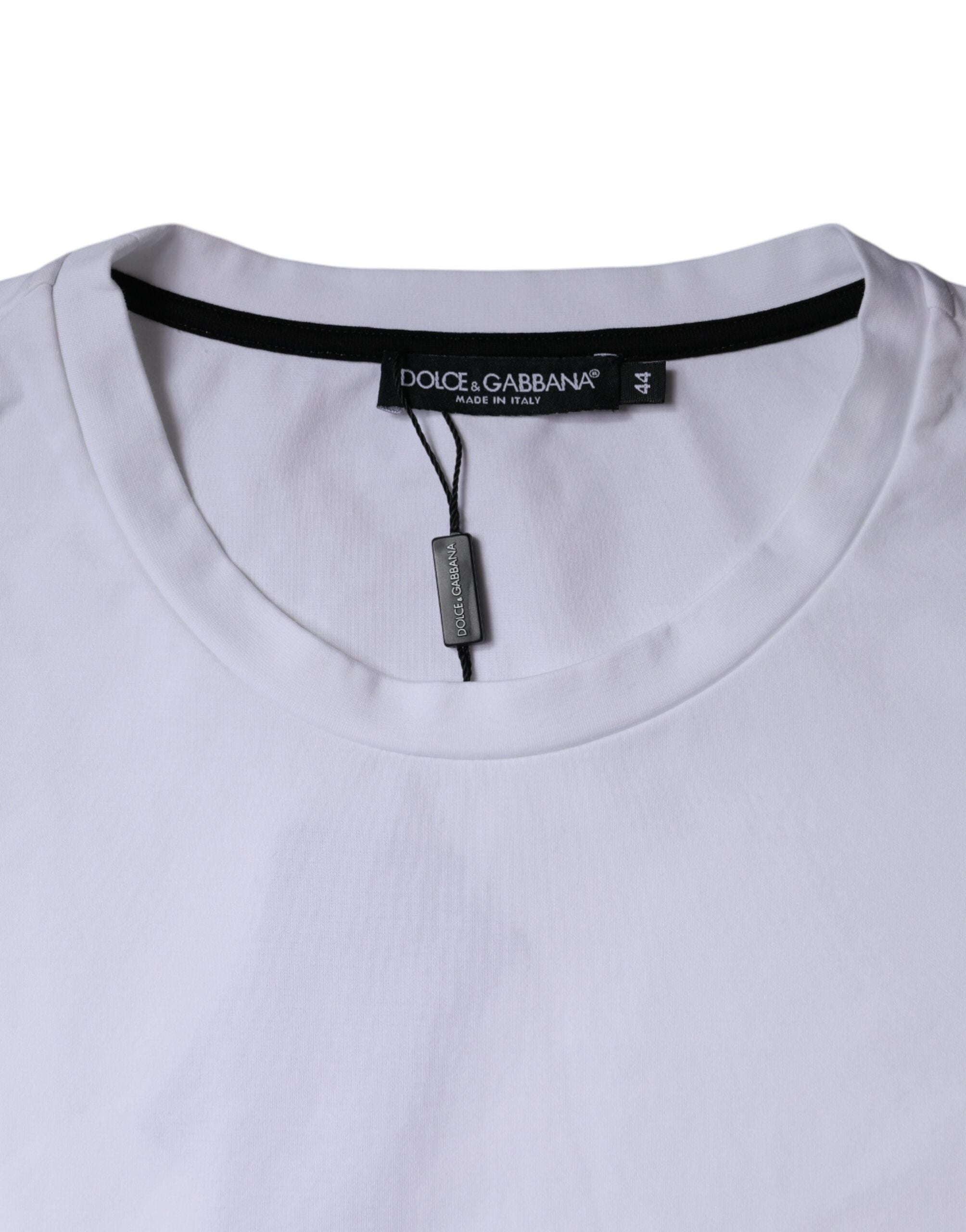 T-shirt en coton blanc Dolce & Gabbana avec motif de lèvres rouges et blanches, style décontracté et moderne.