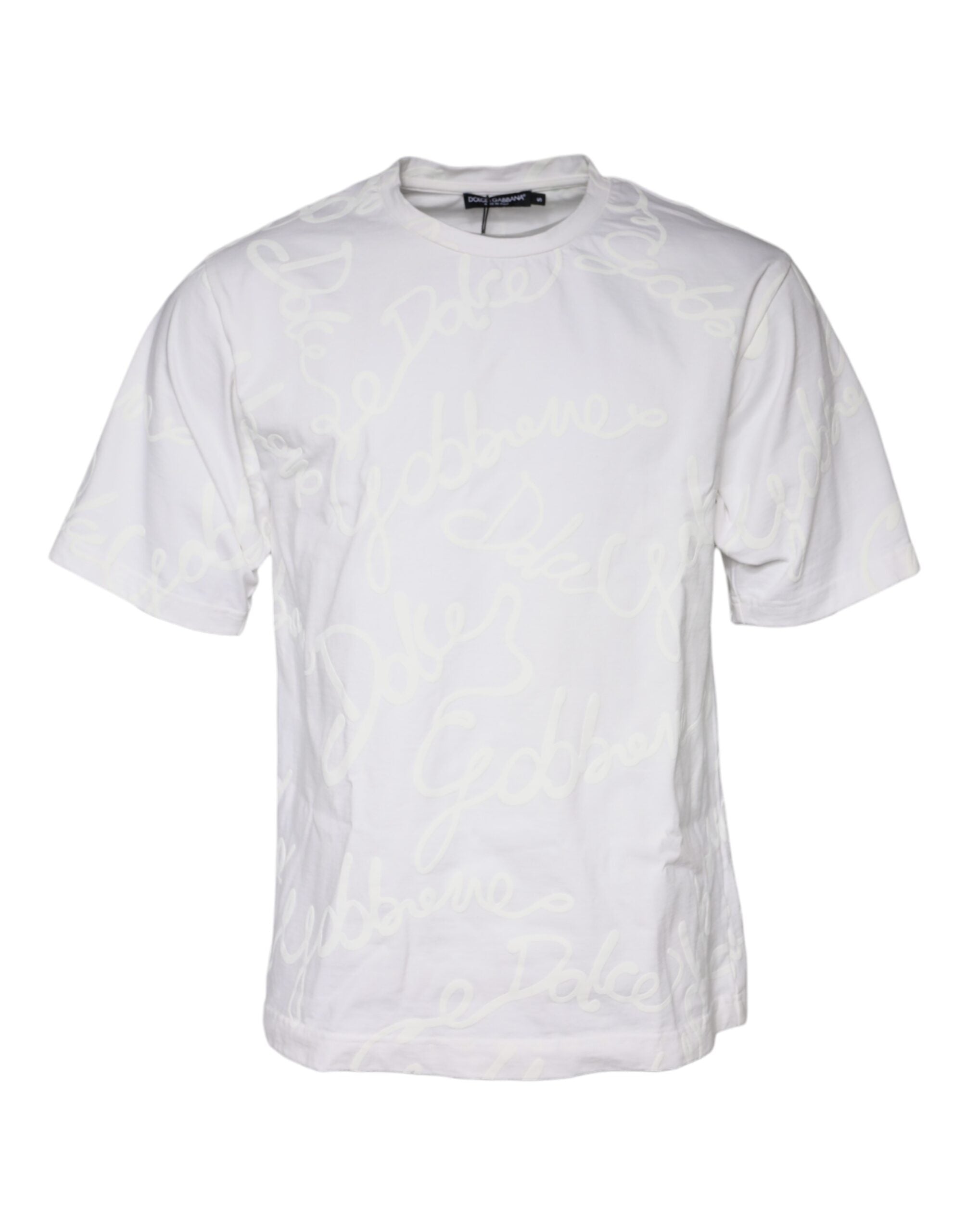 T-shirt blanc en coton avec logo imprimé de Dolce & Gabbana, col rond, style décontracté et graphique.