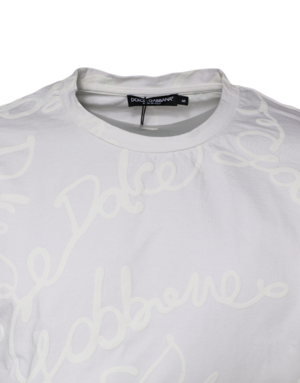 T-shirt blanc en coton Dolce & Gabbana avec logo imprimé, col rond et design casual élégant.