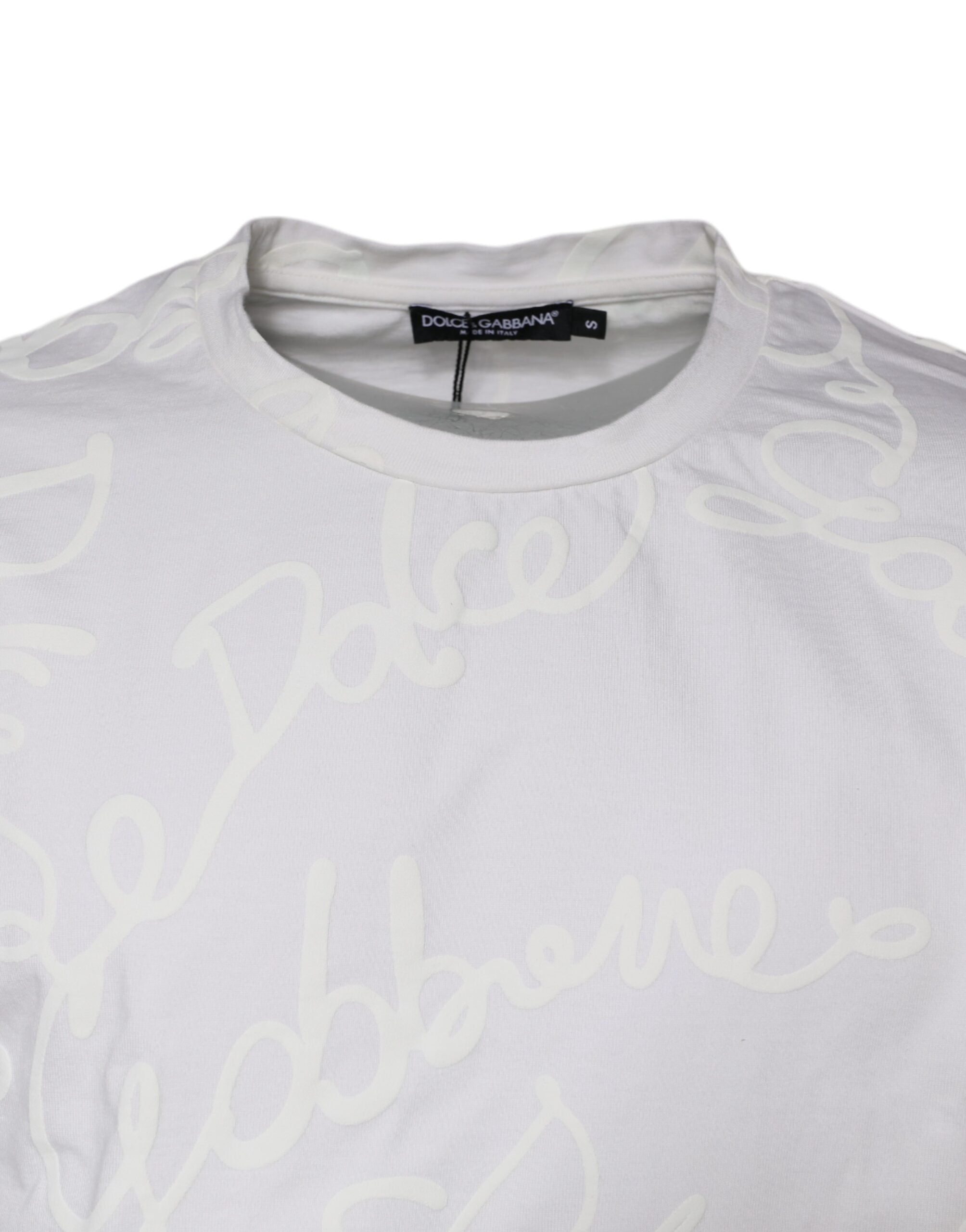 T-shirt blanc Dolce & Gabbana en coton avec logo imprimé, col rond et style décontracté.