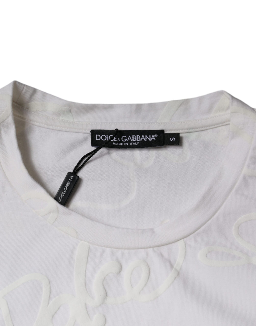 T-shirt en coton blanc Dolce & Gabbana avec logo imprimé, col rond, vue de face.