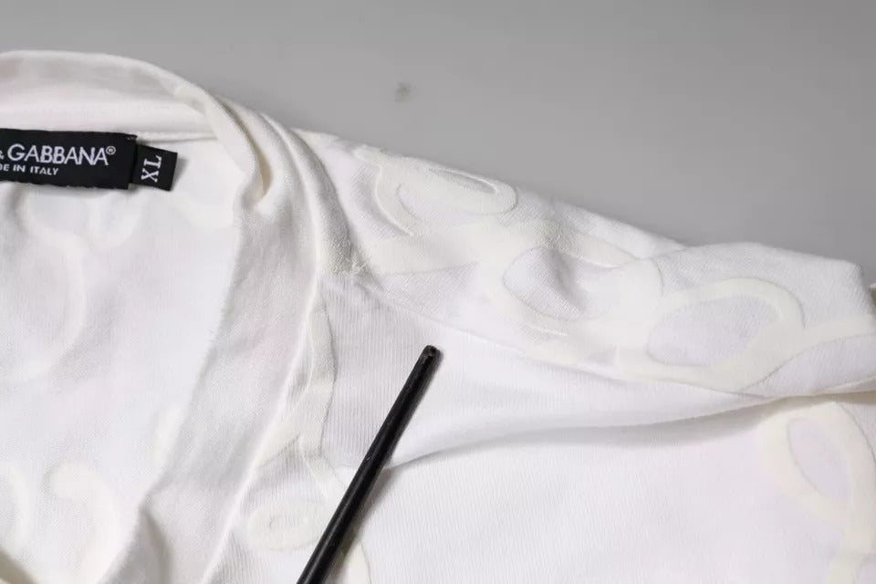 T-shirt en coton blanc Dolce & Gabbana avec logo imprimé, col rond, vue de face.