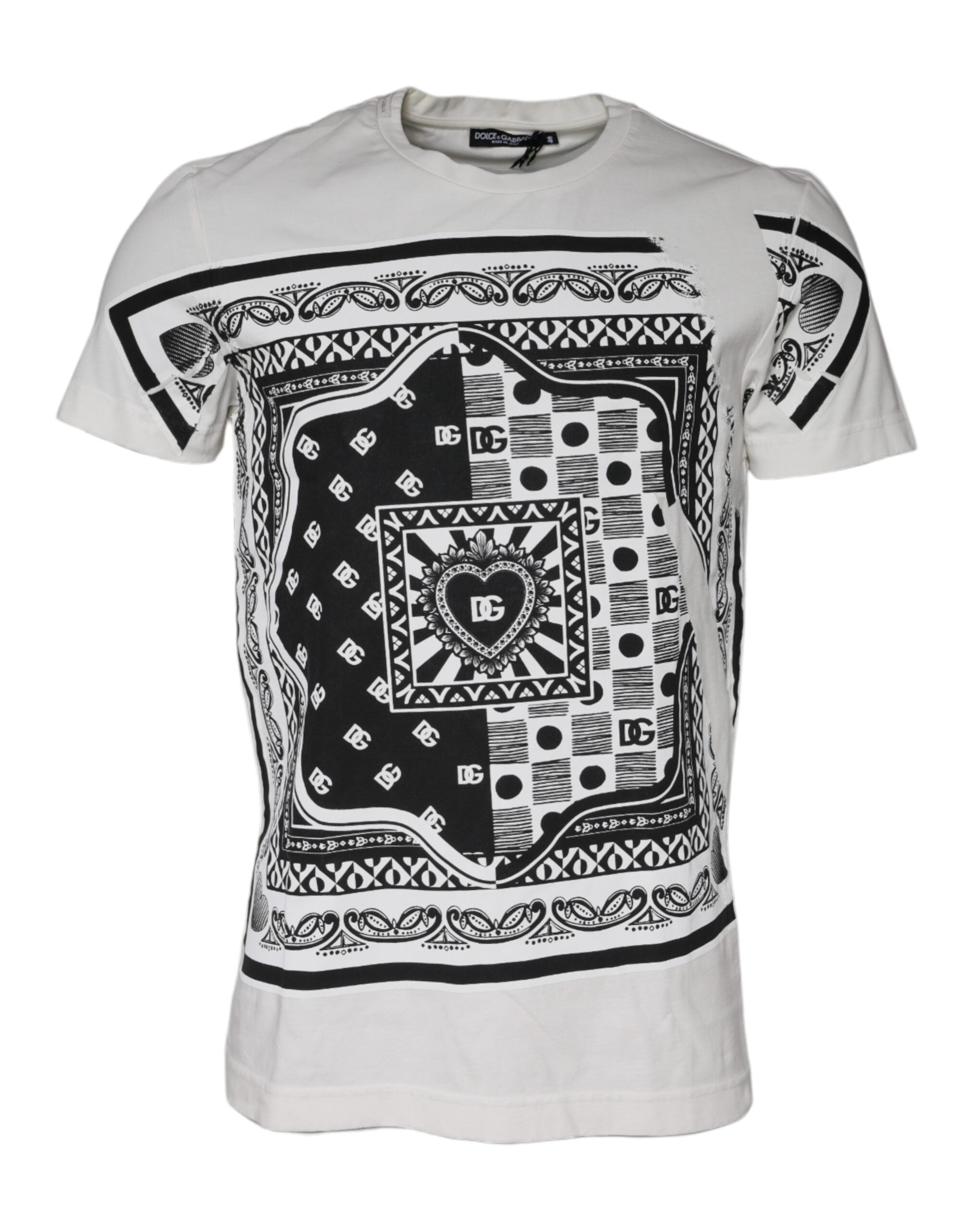 T-shirt à manches courtes en coton blanc avec imprimé bandana Dolce & Gabbana, look élégant et décontracté.
