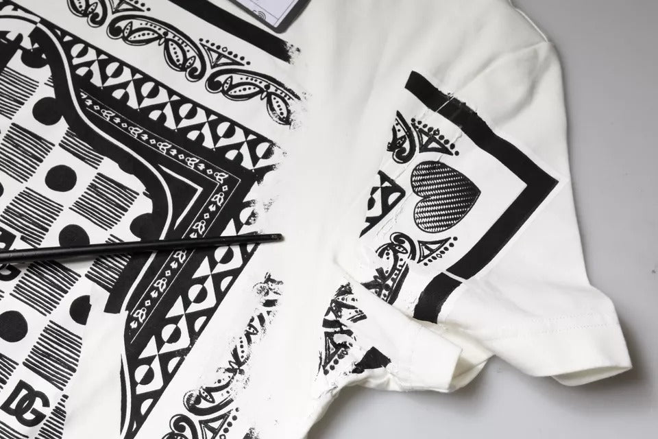 T-shirt blanc Dolce & Gabbana en coton avec motif bandana, manches courtes, vue de face.