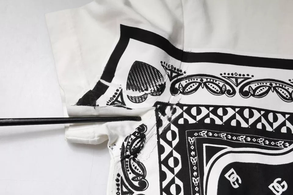 T-shirt blanc Dolce & Gabbana à manches courtes avec motif bandana en coton.