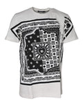 T-shirt blanc Dolce & Gabbana à manches courtes avec imprimé bandana en coton, mode élégante et décontractée.