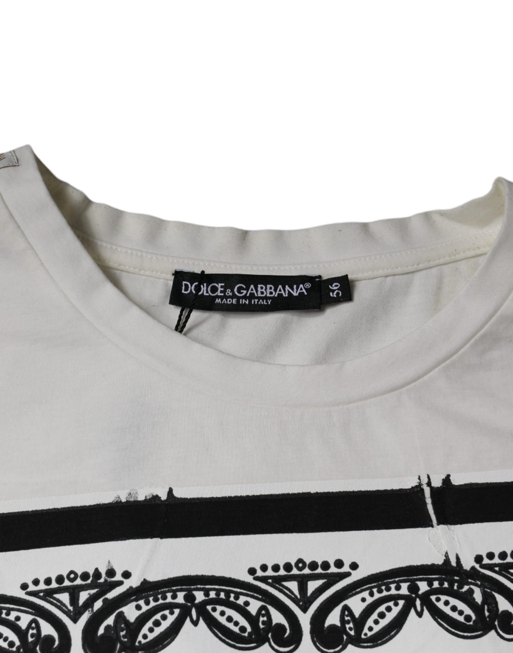 T-shirt blanc Dolce & Gabbana en coton avec imprimé bandana à manches courtes et col rond.