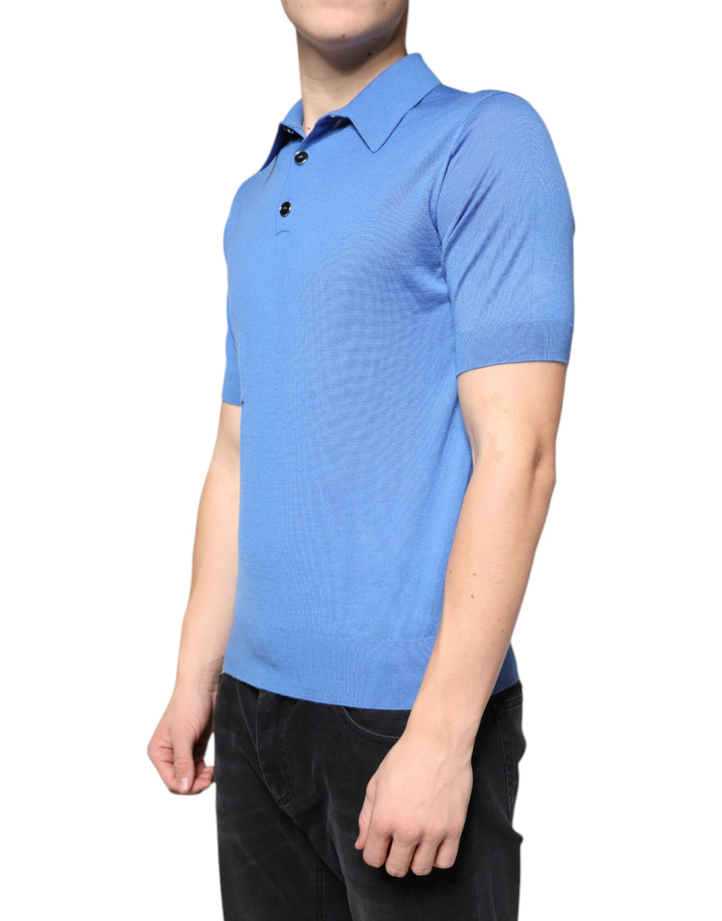 Polo pour homme Dolce & Gabbana en cachemire bleu à manches courtes, élégant et confortable.