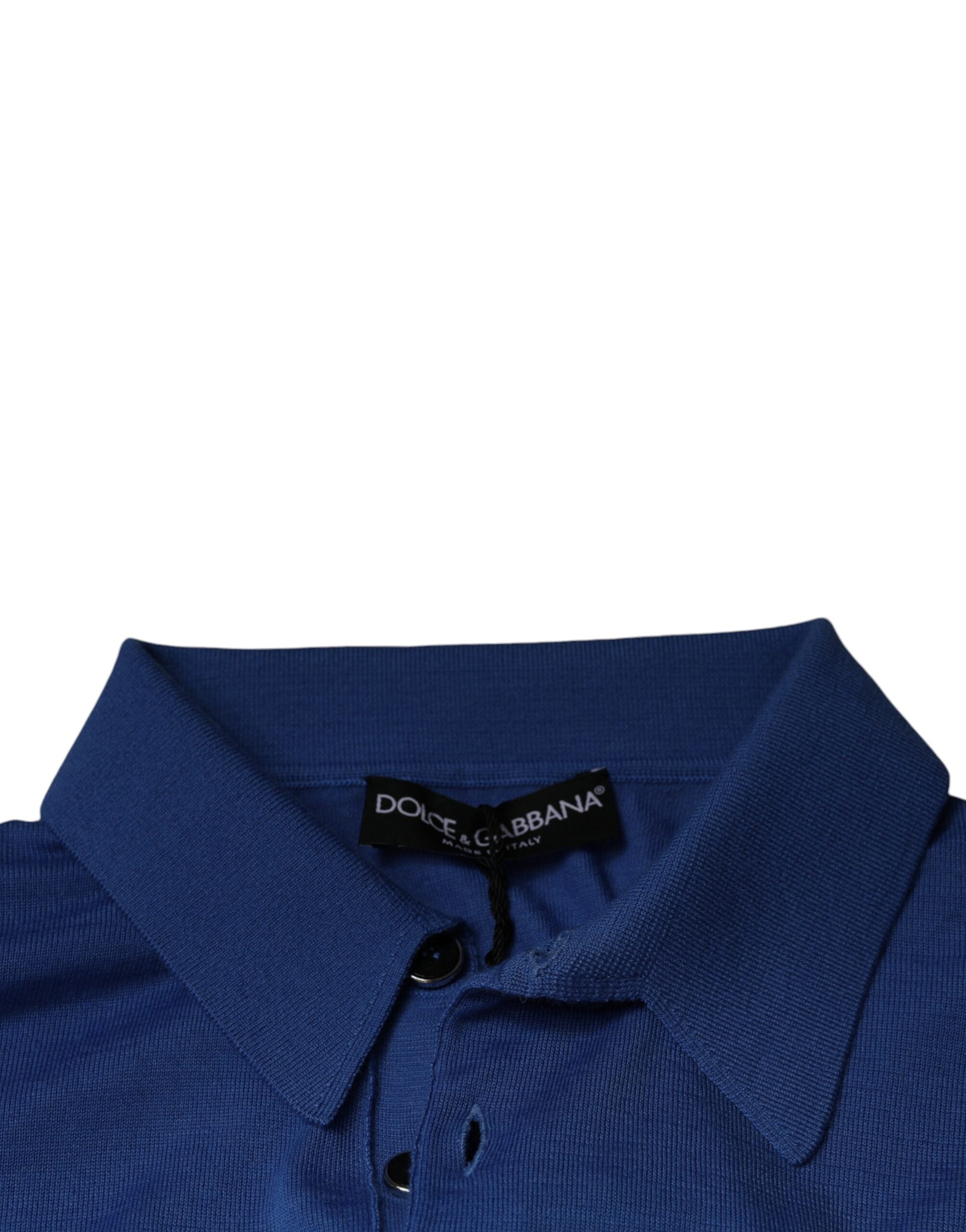 Polo homme Dolce & Gabbana en cachemire bleu à manches courtes, style élégant et confortable.