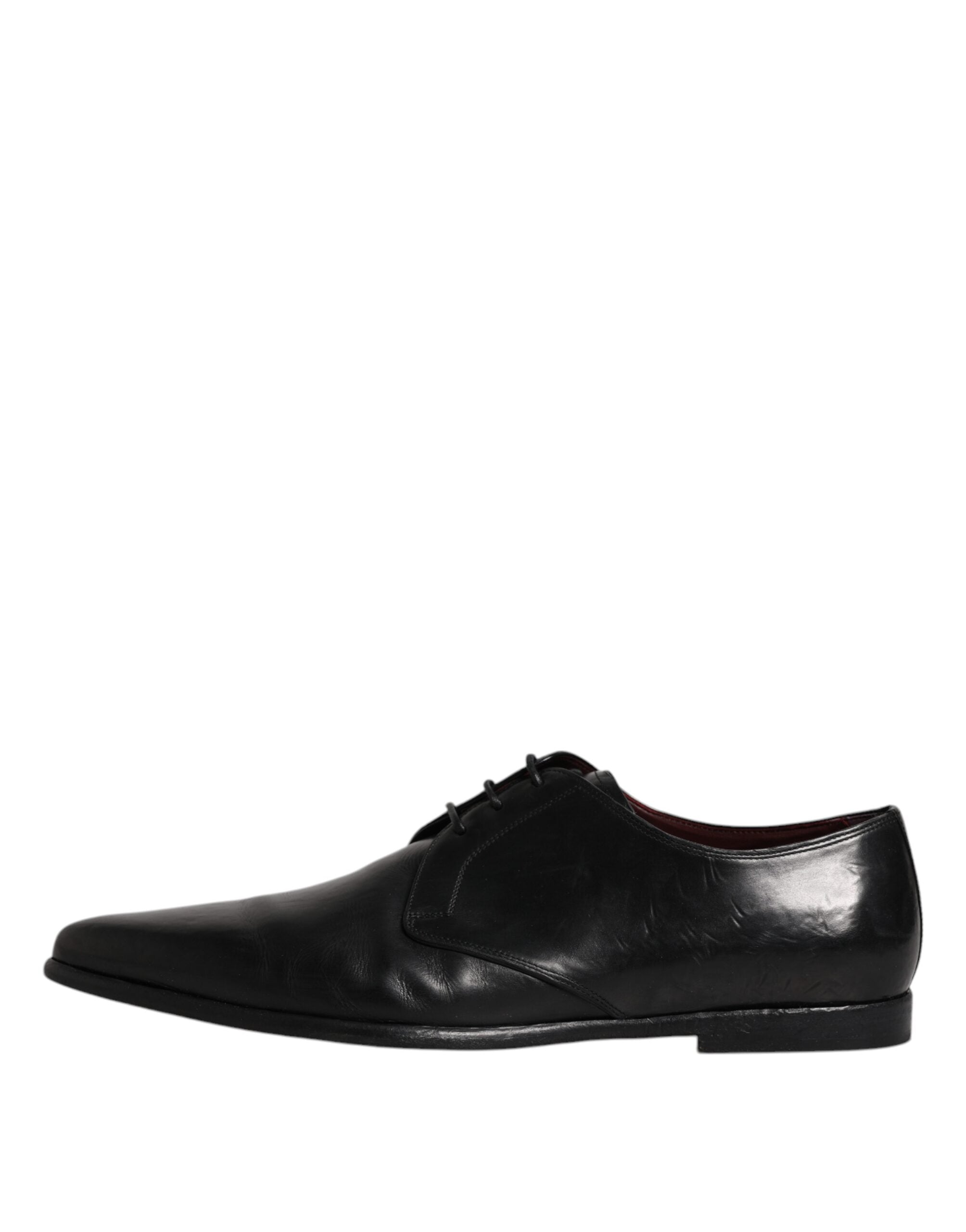 Chaussures Derby formelles en cuir noir de Dolce & Gabbana, lacets, pour homme, vue de face.
