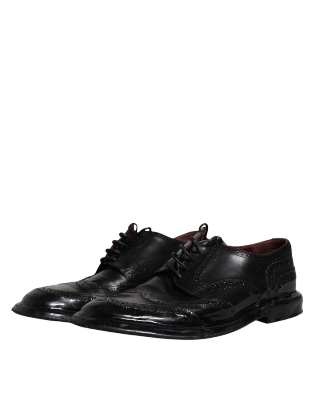 Chaussures Derby Wingtip en cuir noir de Dolce & Gabbana, chaussures formelles élégantes pour homme.