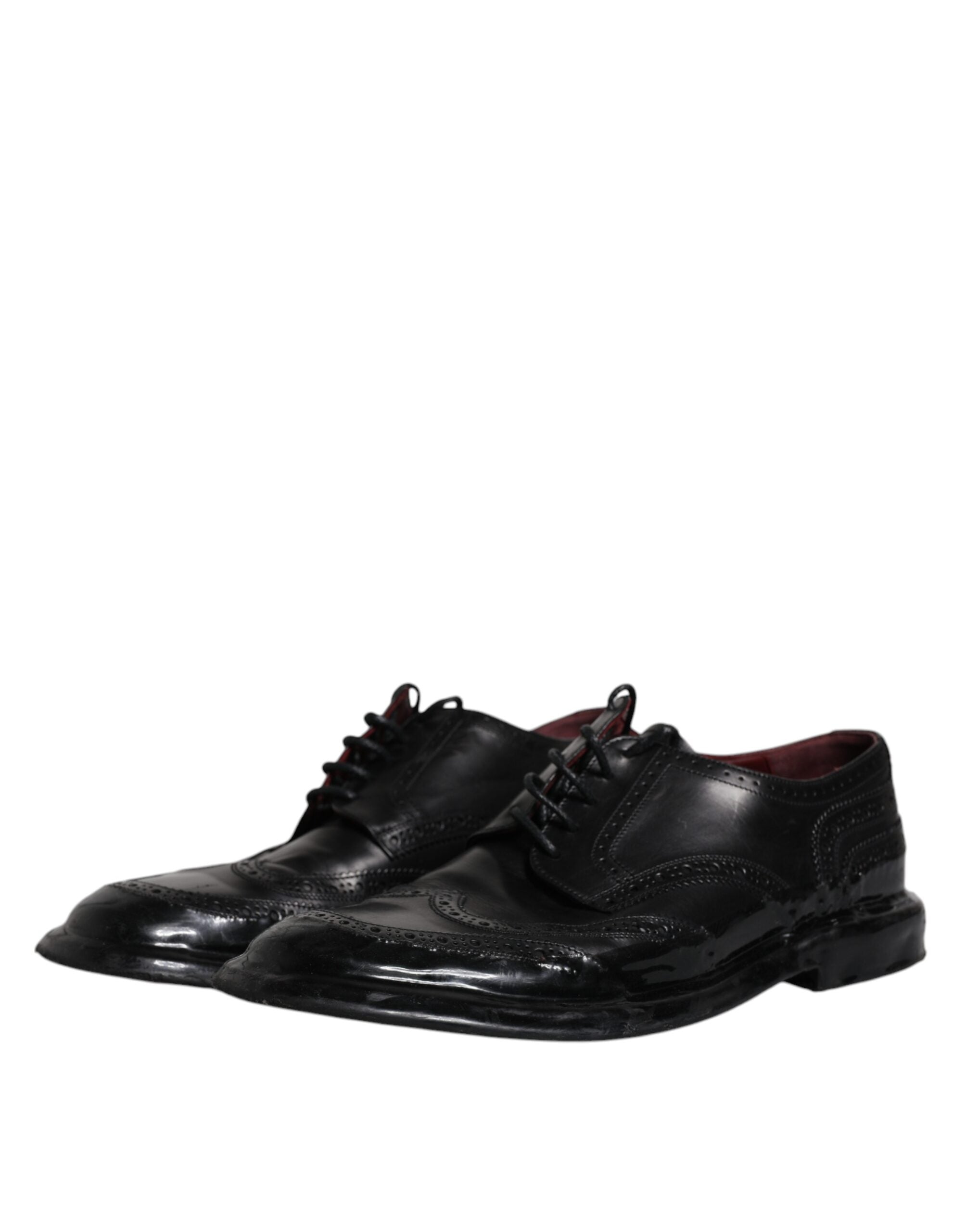 Chaussures Derby Wingtip en cuir noir de Dolce & Gabbana, chaussures formelles élégantes pour homme.