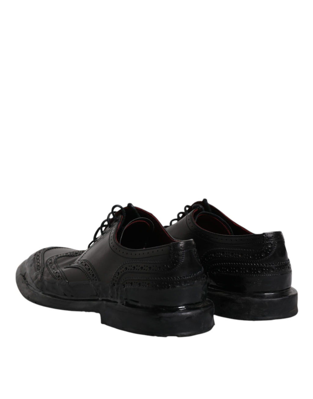 Chaussures Derby Wingtip en cuir noir de Dolce & Gabbana, chaussures formelles élégantes pour homme.