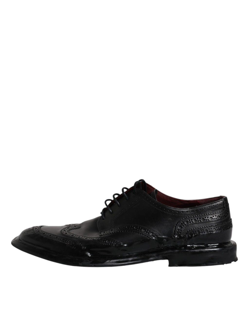 Chaussures derby wingtip en cuir noir de Dolce & Gabbana, chaussures formelles élégantes pour homme.