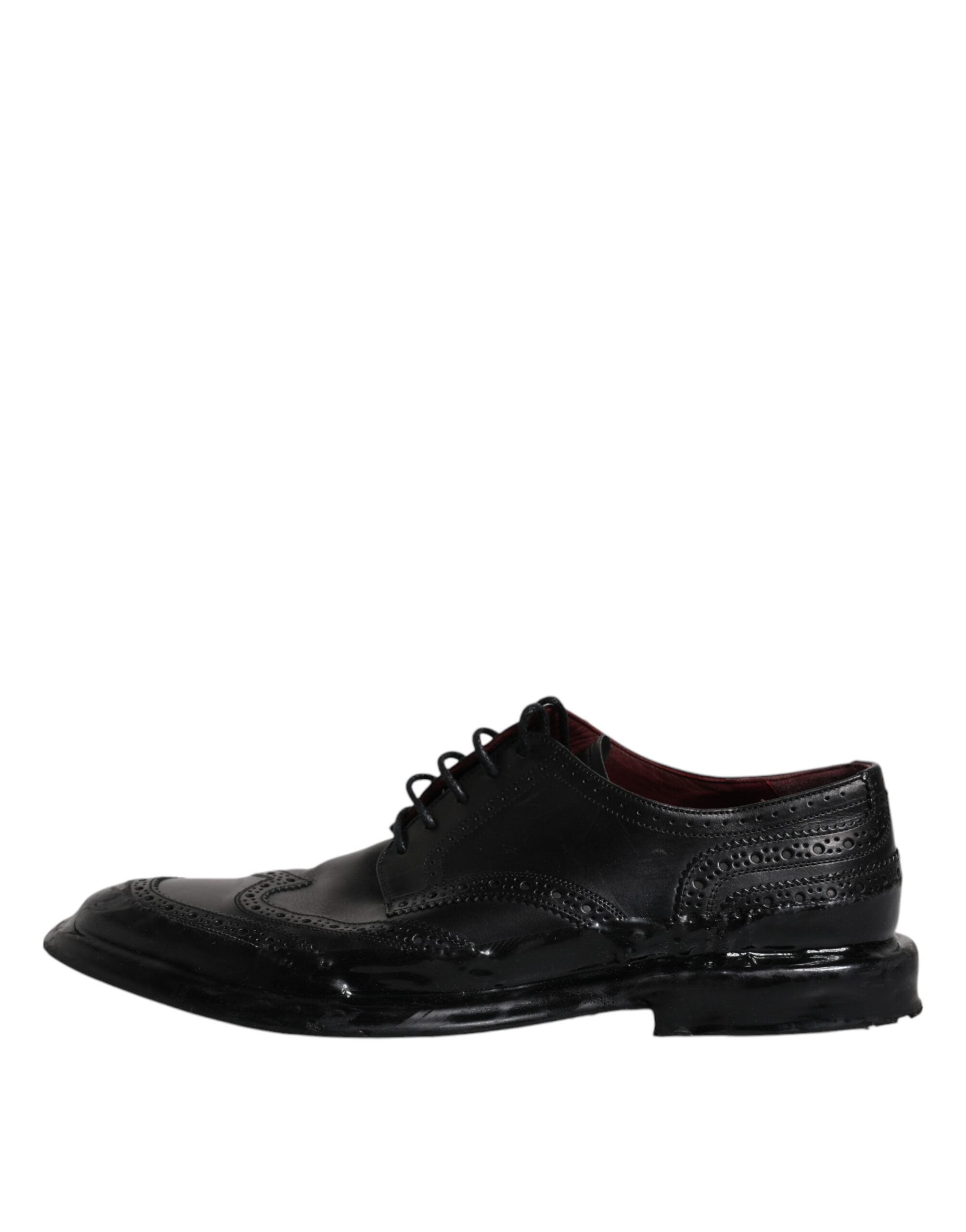 Chaussures derby wingtip en cuir noir de Dolce & Gabbana, chaussures formelles élégantes pour homme.
