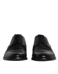 Chaussures Derby noires en cuir pour homme de Dolce & Gabbana, lacets, chaussures formelles élégantes.