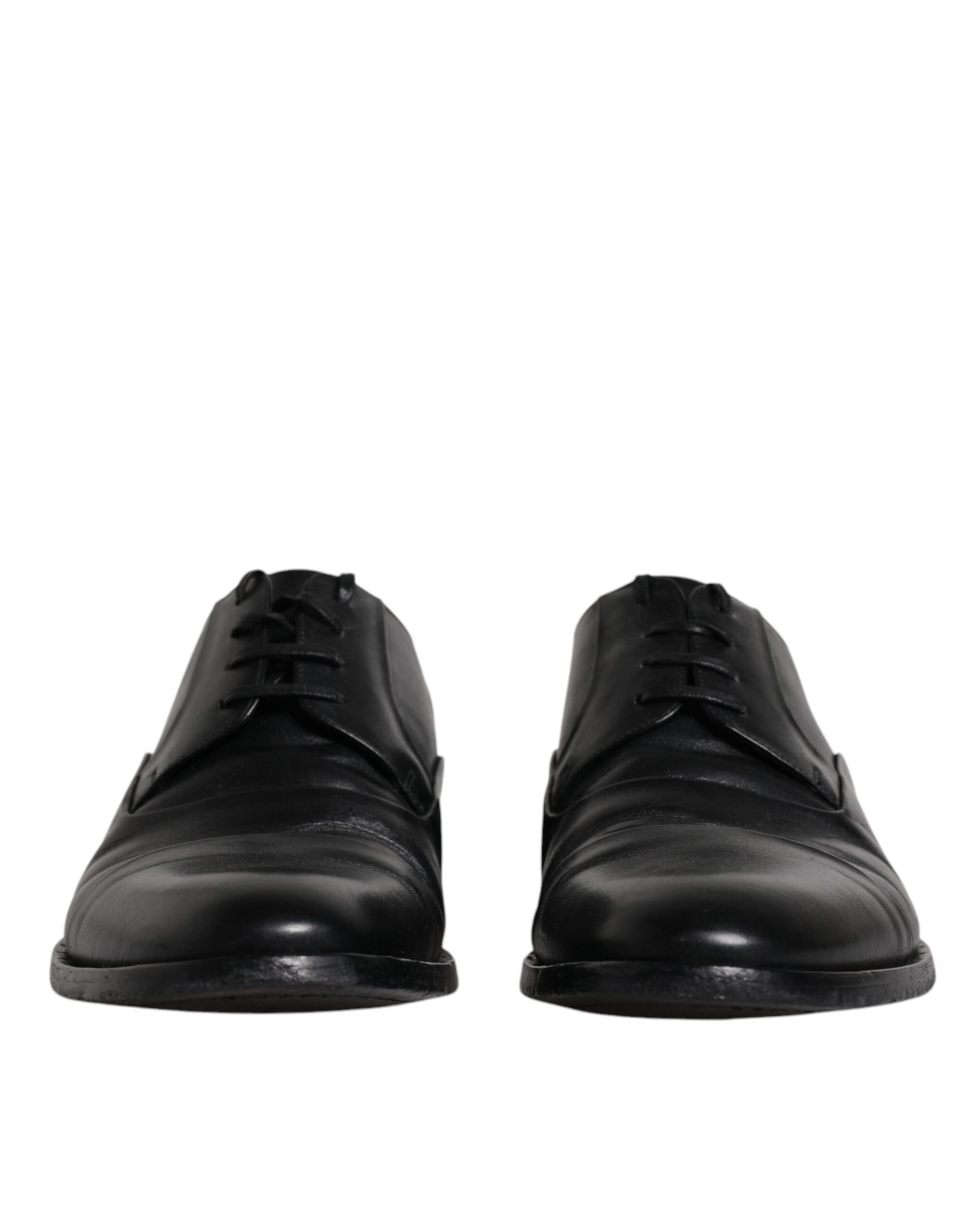 Chaussures Derby noires en cuir pour homme de Dolce & Gabbana, lacets, chaussures formelles élégantes.