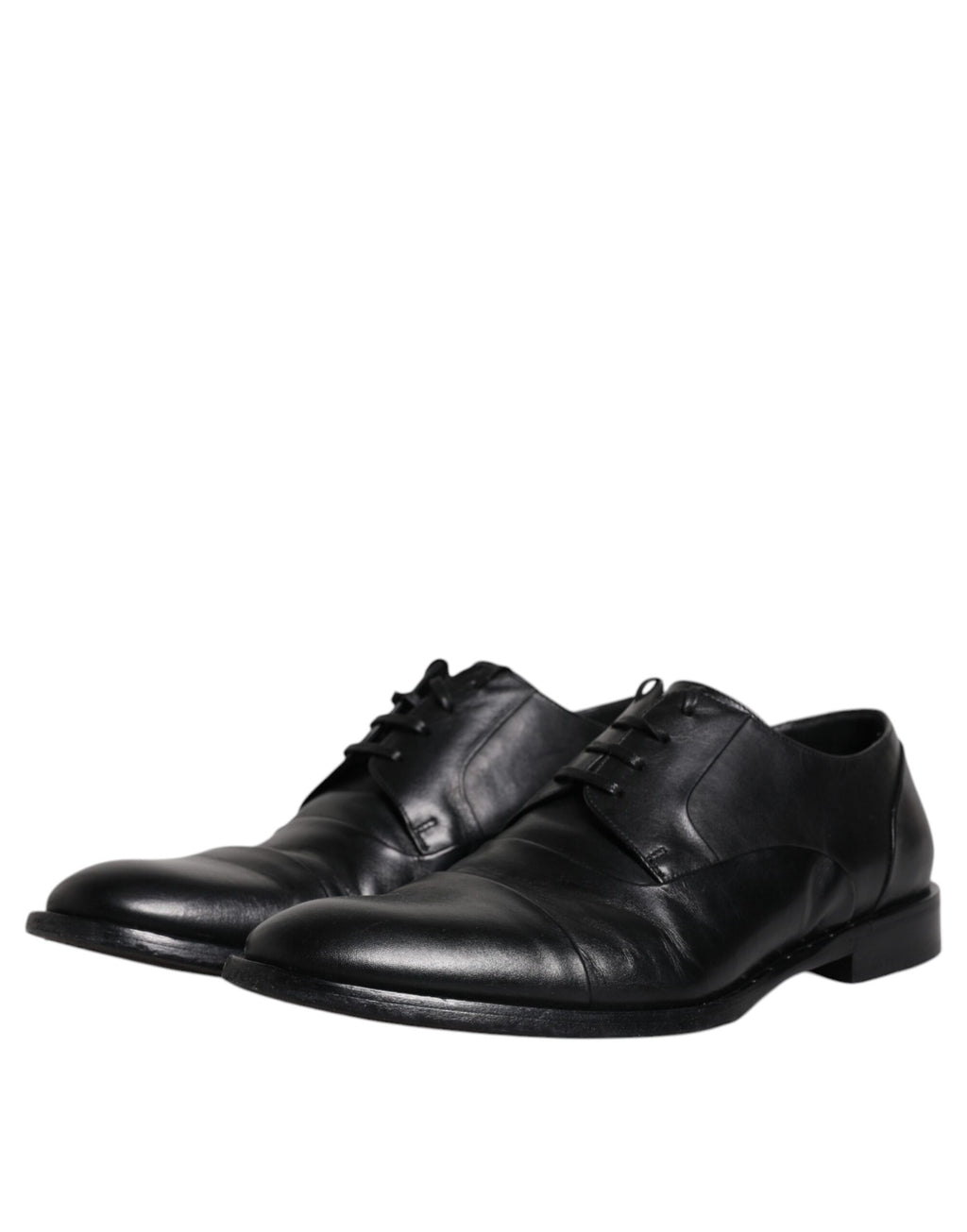 Chaussures derby noires en cuir de marque Dolce & Gabbana, lacets, chaussures formelles pour homme, élégantes et raffinées.